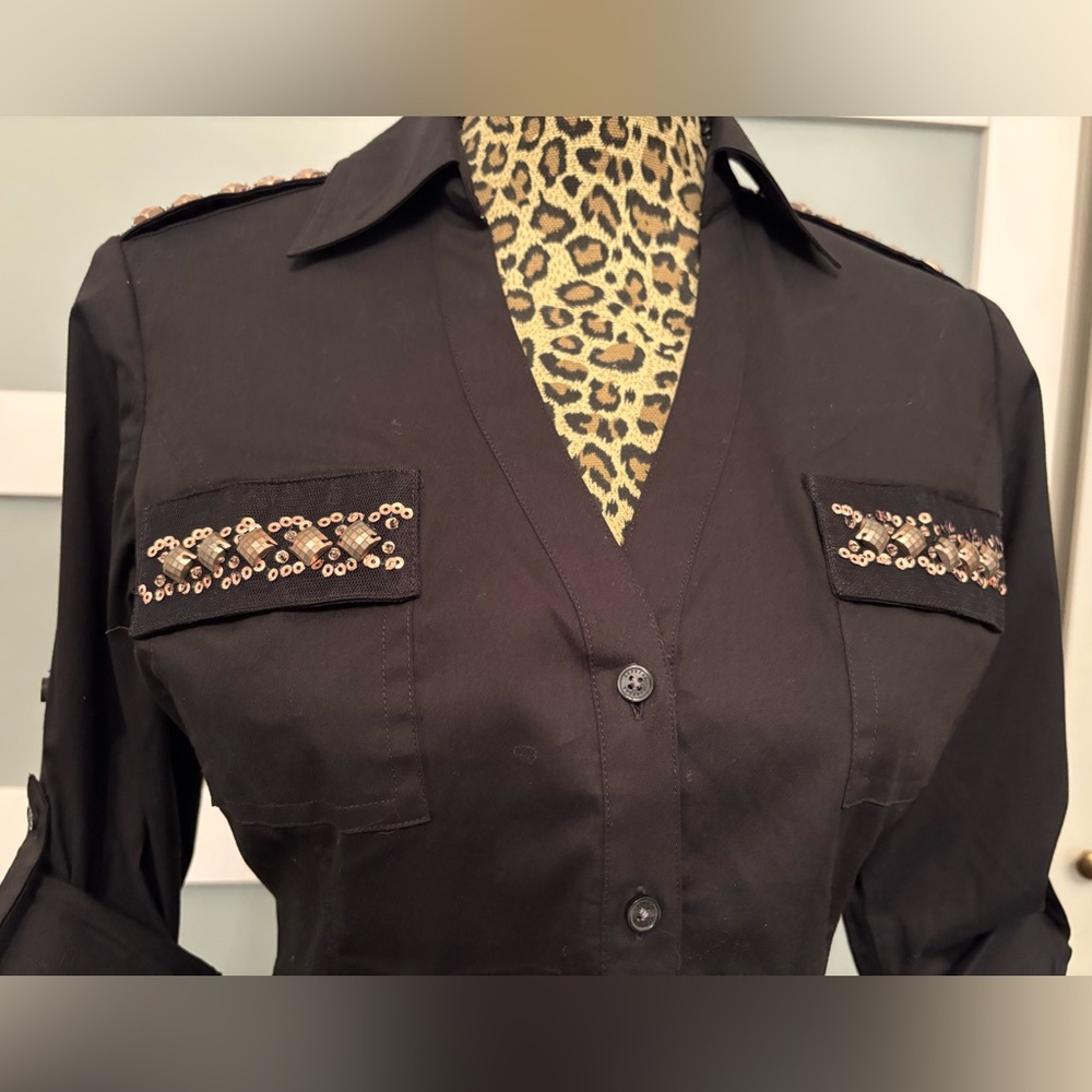 Express Black Embellished Button-Down Shirt NWT! - Picture 5 of 8